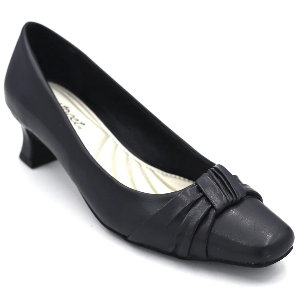 Easy Street Pumps Women 5.5 Navy Blue Kitten Heel Square Toe Knotted Dress Shoes - Picture 1 of 15